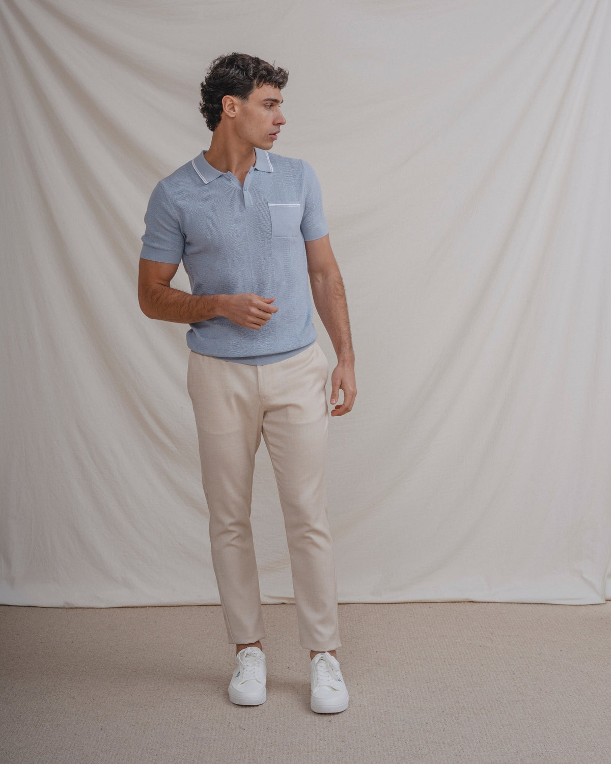 POLO TRICOT CELESTE